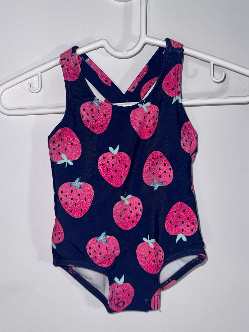 Carter’s Baby Girls 3M Strawberry Print One Piece Swimsuit Navy Pink